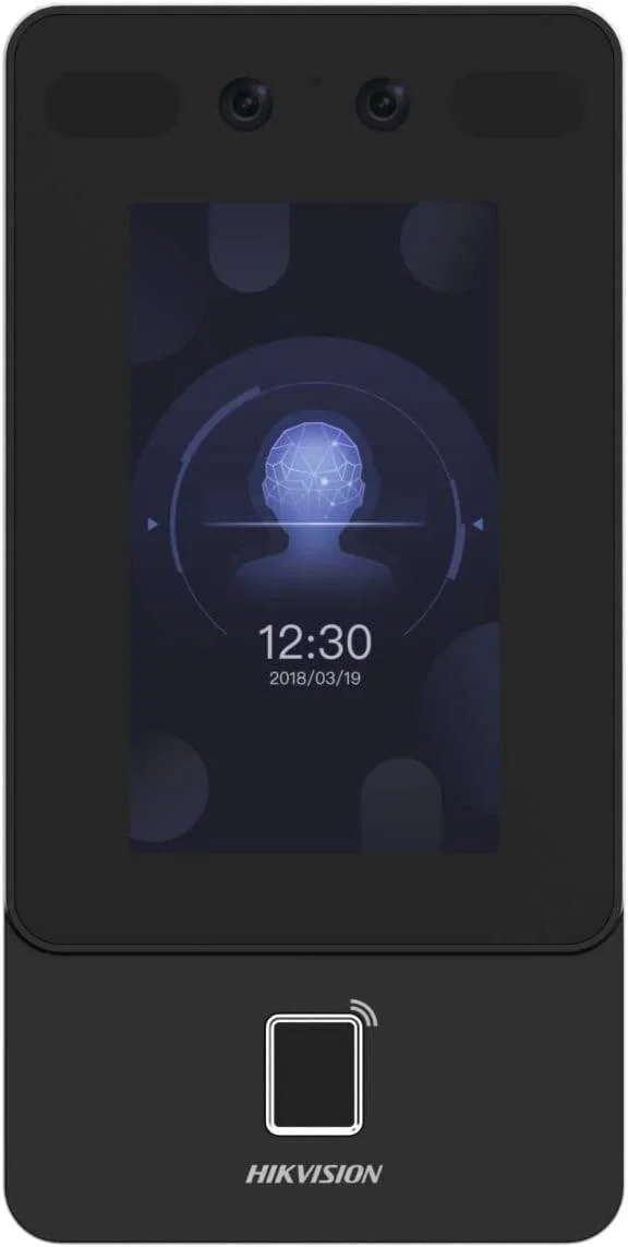 ترمینال تشخیص چهره هایک ویژن مدل Ds-K1T342Mfwx با صفحه لمسی 4.3 اینچی LCD، قابلیت تشخیص چهره، اثر انگشت و کارت، دارای Wi-Fi، پشتیبانی از ISAPI، ISUP5.0، حداکثر ظرفیت 1500 چهره، IP65، مشکی | DS-K1T342MFWX