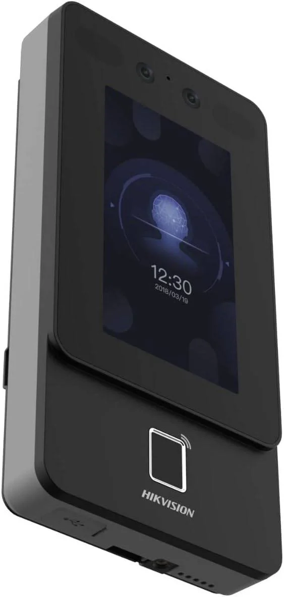 ترمینال تشخیص چهره هایک ویژن مدل Ds-K1T342Mfwx با صفحه لمسی 4.3 اینچی LCD، قابلیت تشخیص چهره، اثر انگشت و کارت، دارای Wi-Fi، پشتیبانی از ISAPI، ISUP5.0، حداکثر ظرفیت 1500 چهره، IP65، مشکی | DS-K1T342MFWX