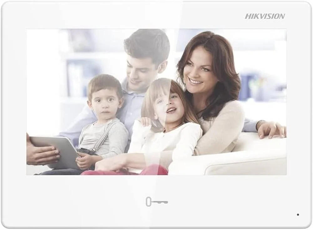ایستگاه داخلی اینترکام Hikvision، صفحه نمایش لمسی رنگی 7 اینچی، WiFi، یکپارچه سازی با درب های ویدیویی IP، دوربین مداربسته، دزدگیر AXPRO و بیومتریک دسترسی، اندروید 7، ویدیوی زنده، PoE استاندارد، سفید | DS-KH9310-WTE1