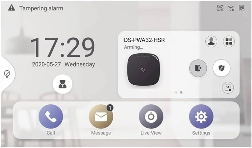ایستگاه داخلی اینترکام Hikvision، صفحه نمایش لمسی رنگی 7 اینچی، WiFi، یکپارچه سازی با درب های ویدیویی IP، دوربین مداربسته، دزدگیر AXPRO و بیومتریک دسترسی، اندروید 7، ویدیوی زنده، PoE استاندارد، سفید | DS-KH9310-WTE1
