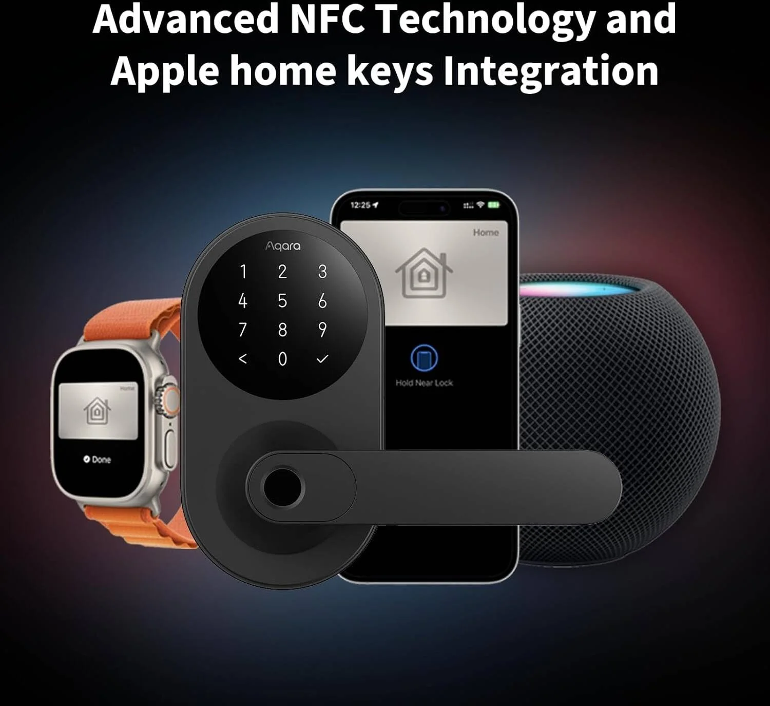 قفل هوشمند Aqara U300، قفل درب ورودی بدون کلید اثر انگشتی با دستگیره، Matter Over Thread با کلیدهای خانه Apple، صفحه کلید لمسی، قفل اهرمی هوشمند، مشکی | DL-D02D