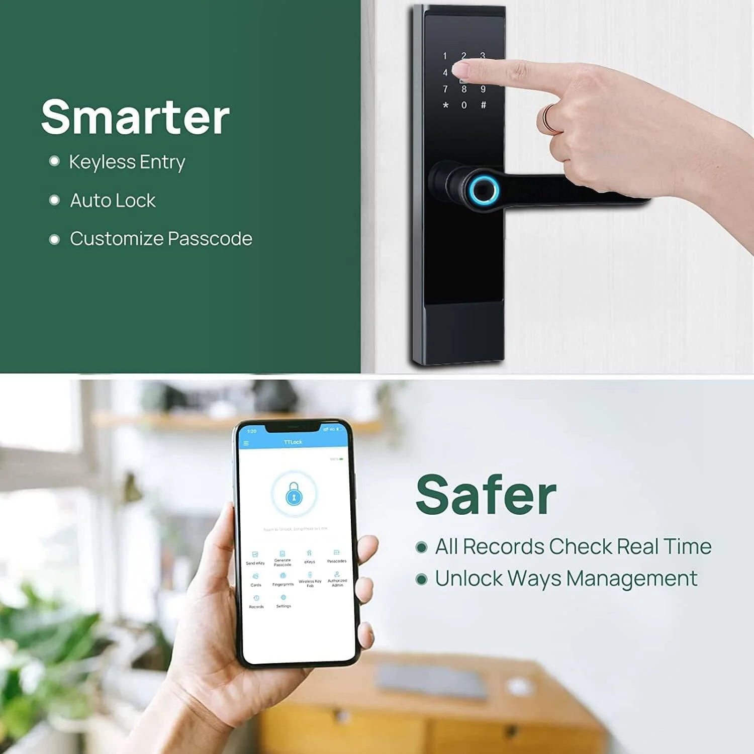 قفل هوشمند نورثرند TT Lock WiFi اثر انگشت، قفل درب ورودی بدون کلید، کار با الکسا، قفل 10 در 1 با کنترل از راه دور برنامه، جاسوئیچی، کد | P10-TT-WIFI-BLACK قفل هوشمند نورثرند TT Lock WiFi اثر انگشت، قفل درب ورودی بدون کلید، کار با الکسا، قفل 10 در 1 با کنترل از راه دور برنامه، جاسوئیچی، کد | P10-TT-WIFI-BLACK