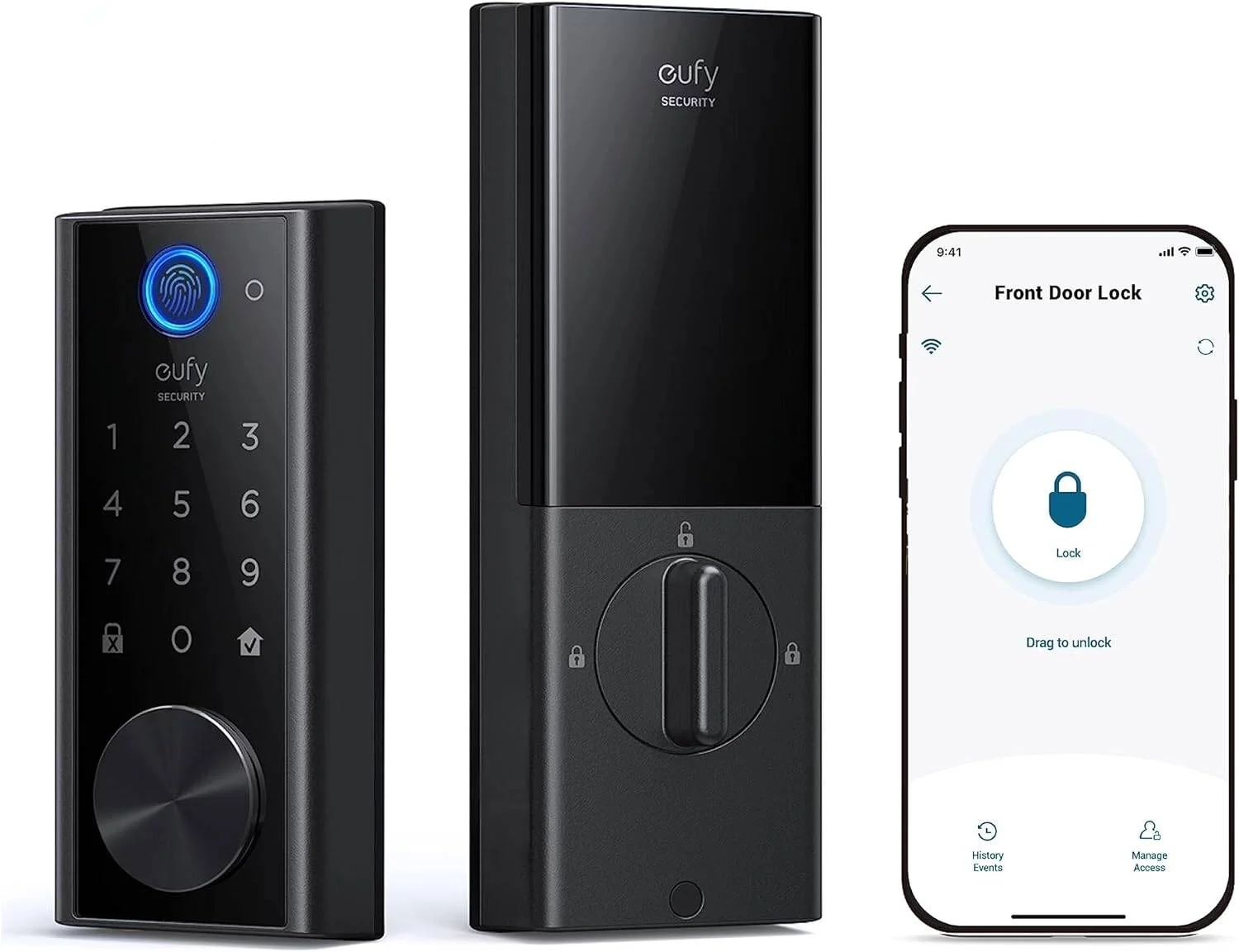 قفل هوشمند لمسی Eufy Security T8510، کنترل از راه دور با پل Wi-Fi، قفل درب ورودی بدون کلید اثر انگشت، قفل الکترونیکی بلوتوثی، صفحه کلید لمسی، محافظت دارای رتبه IP65، مشکی | T8510