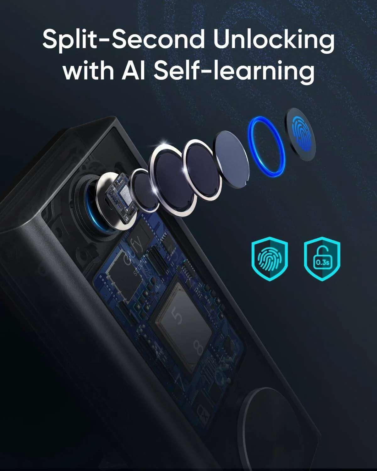 قفل هوشمند لمسی Eufy Security T8510، کنترل از راه دور با پل Wi-Fi، قفل درب ورودی بدون کلید اثر انگشت، قفل الکترونیکی بلوتوثی، صفحه کلید لمسی، محافظت دارای رتبه IP65، مشکی | T8510