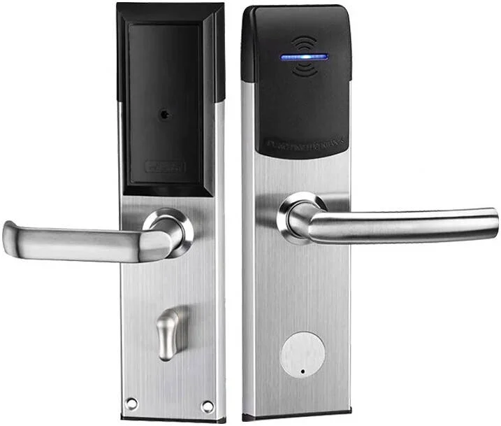 قفل هتلی زبانه ای D'Lock DL 300 BLE Ansi، نوع کارت Mifare 13.56 مگاهرتز، پنل و دستگیره استیل ضد زنگ 304، نشانگر LED قرمز و آبی، زبانه و قفل مرده استیل ضد زنگ دایکاست | DL-300-BLE