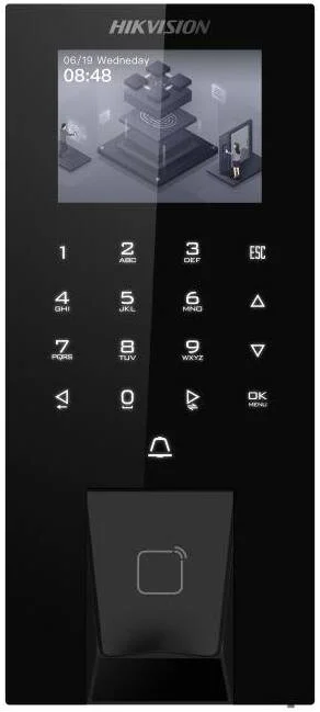 ترمینال اثر انگشت ارزش Hikvision، صفحه نمایش 2.4 اینچی LCD با رزولوشن 320 x 240، ظرفیت 5000 اثر انگشت، ظرفیت 5000 کارت، نوع کارت M1، ماژول اثر انگشت نوری، مشکی | DS-K1T807MBFWX-E1