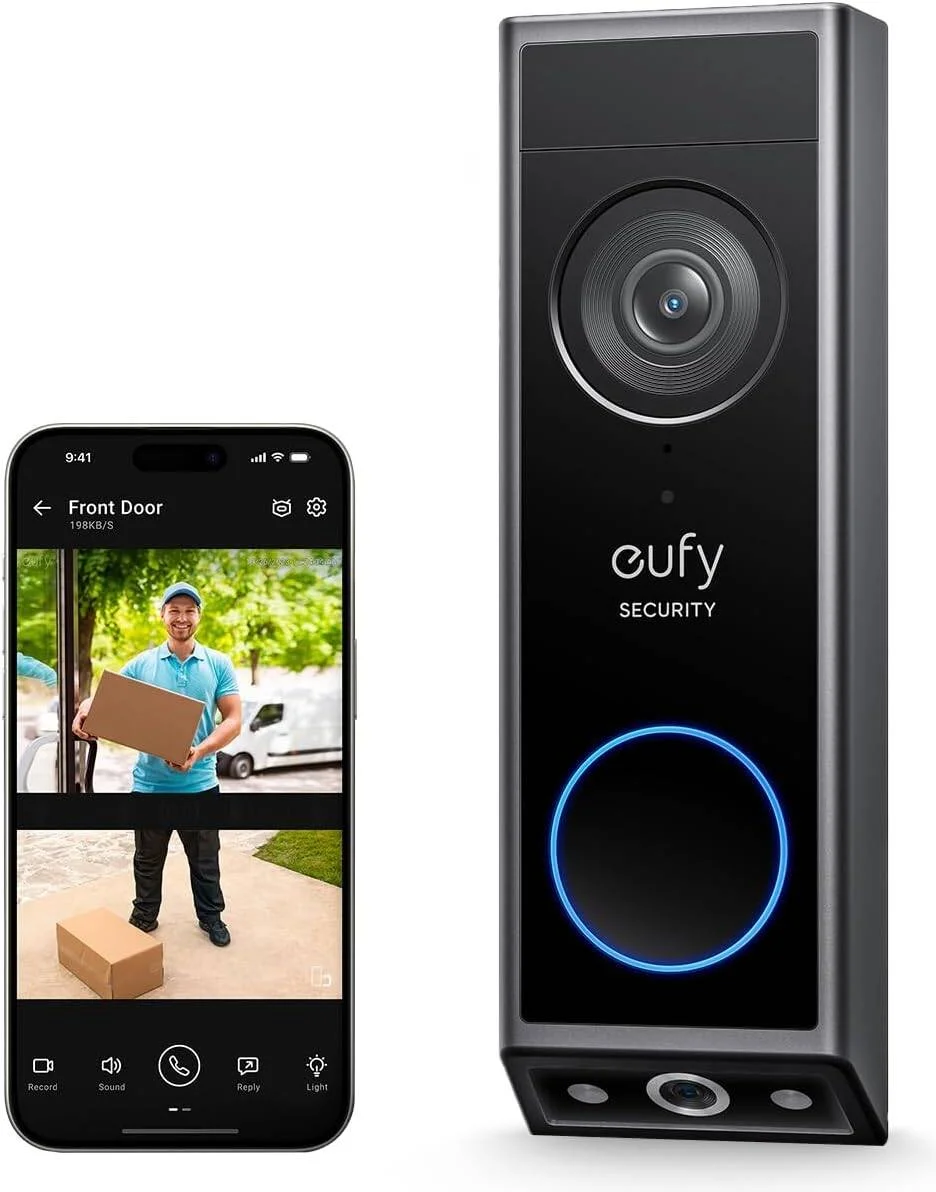 درب بازکن تصویری Eufy Security مدل E340 (باتری خور)، دوربین دوگانه با Delivery Guard، کیفیت 2K Full HD و دید در شب رنگی، سازگار با HomeBase S380 | E8214311