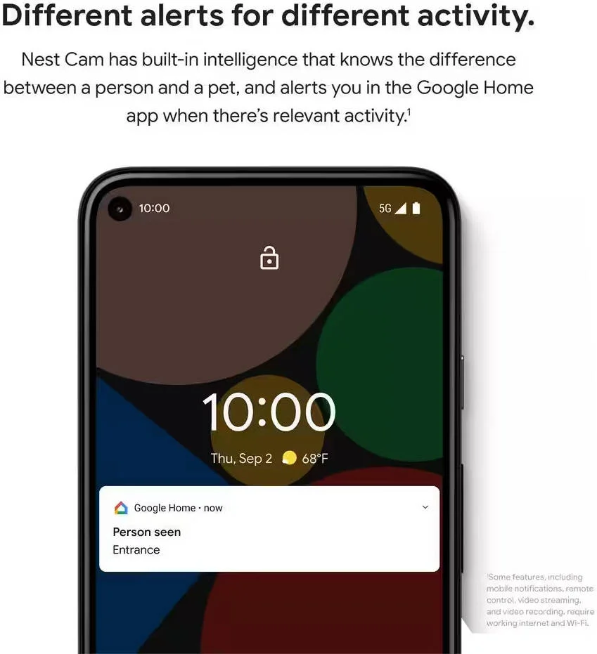 دوربین امنیتی سیمی داخلی گوگل نست کم، رزولوشن 1920x1080 با 30 فریم در ثانیه، دید در شب تا 15 فوت، اتصال Wi-Fi دو بانده، میدان دید مورب 135 درجه، تشخیص حرکت، مه | GA03178-US