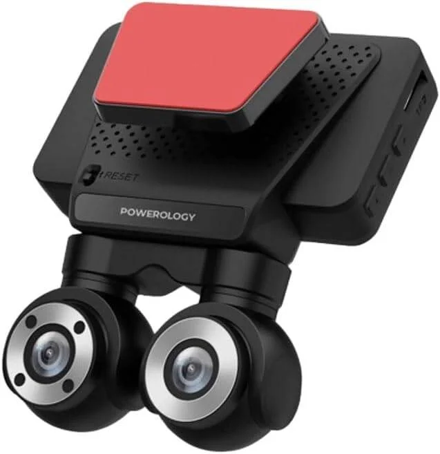 دوربین داشبورد دو لنز پاورولوژی، رزولوشن 4K برای دوربین جلو، رزولوشن 1080P برای دوربین داخلی، ضبط داخلی FHD، سنسور CMOS 4K، صفحه نمایش لمسی 3 اینچی، مانیتور پارکینگ، دید در شب