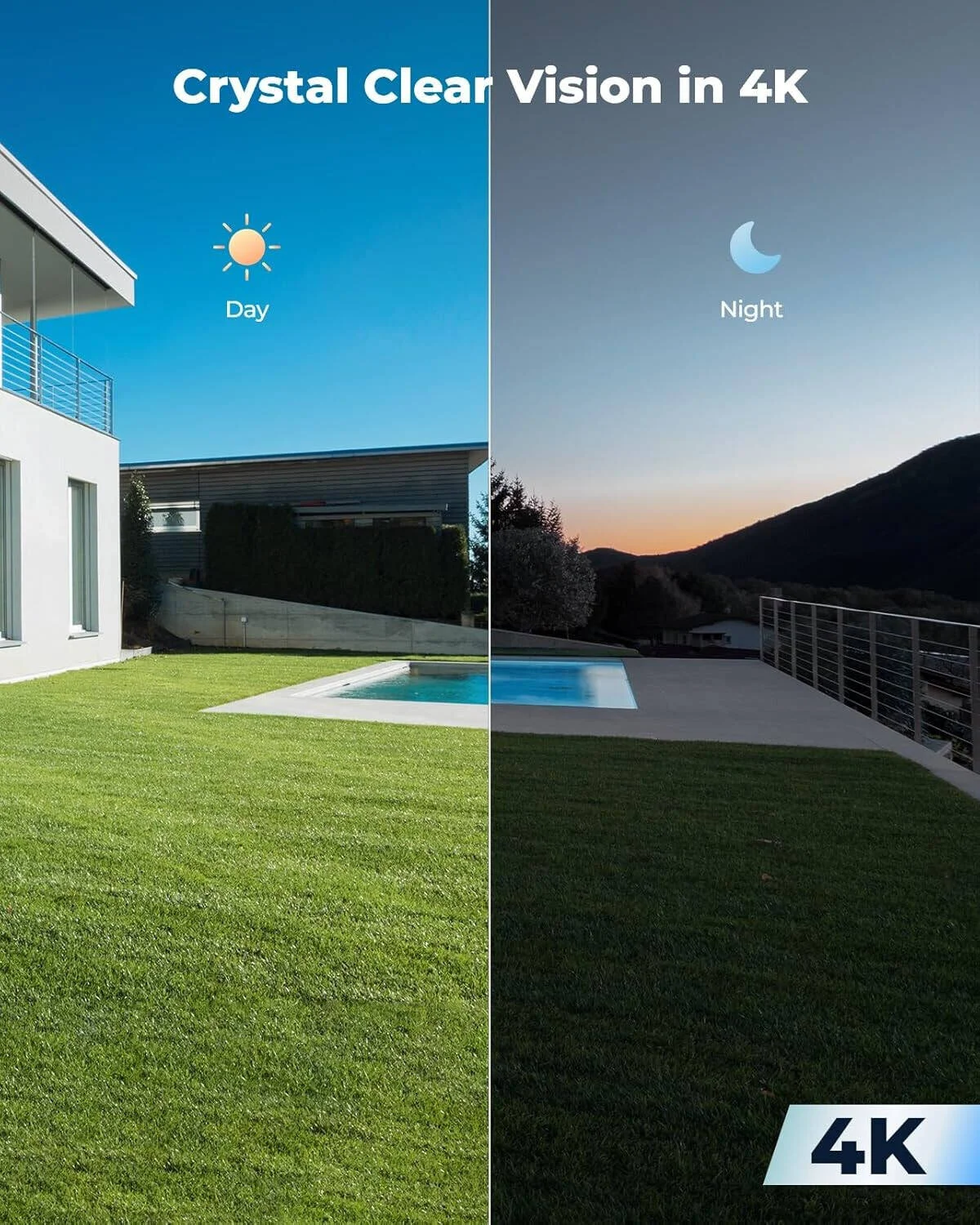 دوربین امنیتی خانگی 4K رولینک مدل RLC-810WA، دوربین بیرونی وای فای 2.4/5 گیگاهرتز، منبع تغذیه پلاگین DC 12V/1A، دید در شب رنگی، مکالمه دو طرفه، ضبط 24/7، ضد آب IP67، سفید | WC810WAB4K03