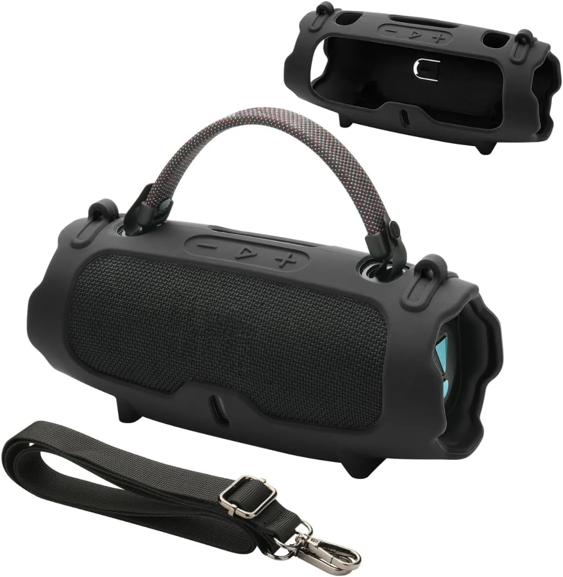 محافظ سیلیکونی Skeido برای اسپیکر قابل حمل JBL Charge 6، کاور محافظ مسافرتی با بند شانه قابل تنظیم و پوشش پورت USB ضد گرد و غبار برای لوازم جانبی اسپیکر Charge 6 (مشکی)