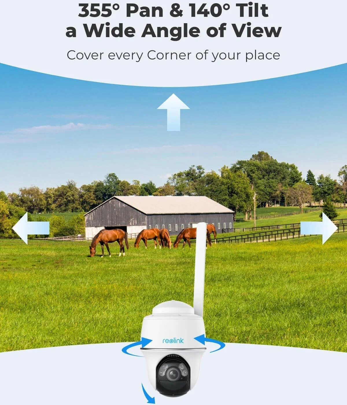 دوربین امنیتی Reolink Go PT Plus، 5 مگاپیکسل 2K+ Quad HD، سنسور CMOS 1/2.7 اینچی، چرخش 355 درجه و شیب 140 درجه، 4G LTE، دید در شب رنگی، ضد آب و هوا IP64، باتری 6000 میلی آمپر ساعتی، پنل خورشیدی، سفید | Go PT Plus