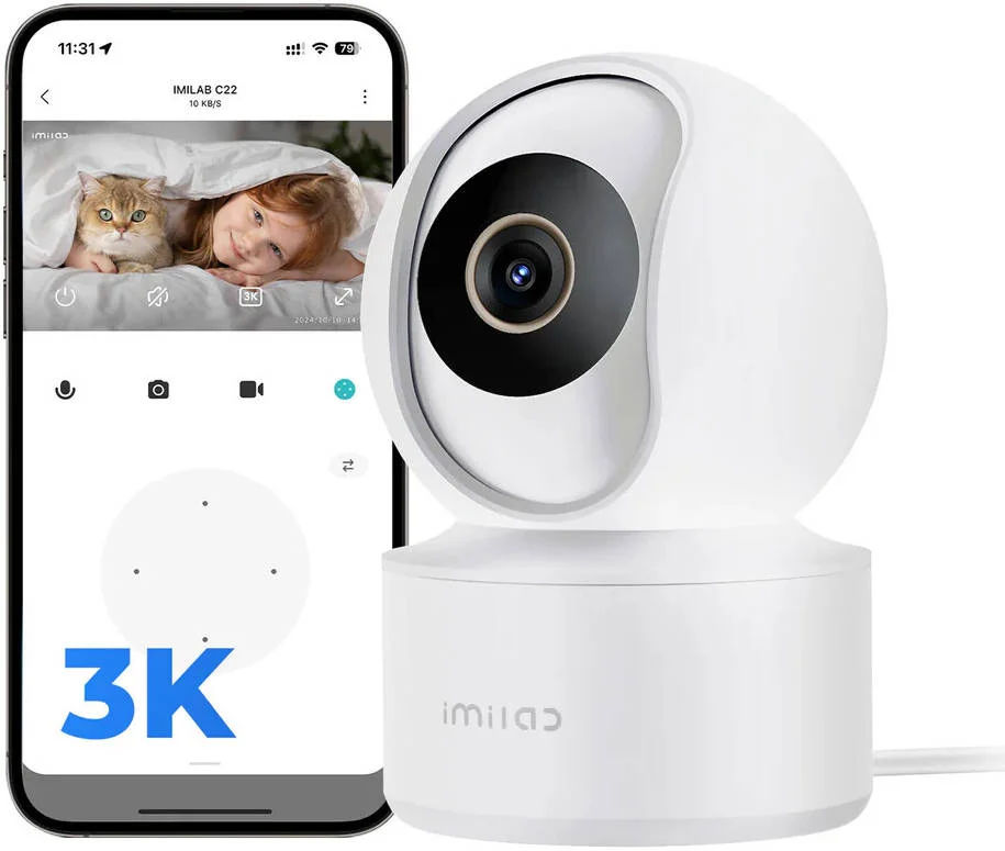 دوربین داخلی وای فای 3K ایمیلب مدل C22، چرخش 360 درجه، صدای دو طرفه، دید در شب رنگی، تشخیص حرکت، انسان و صدا، کنترل از طریق اپلیکیشن، طراحی پلاگین، سفید | C22