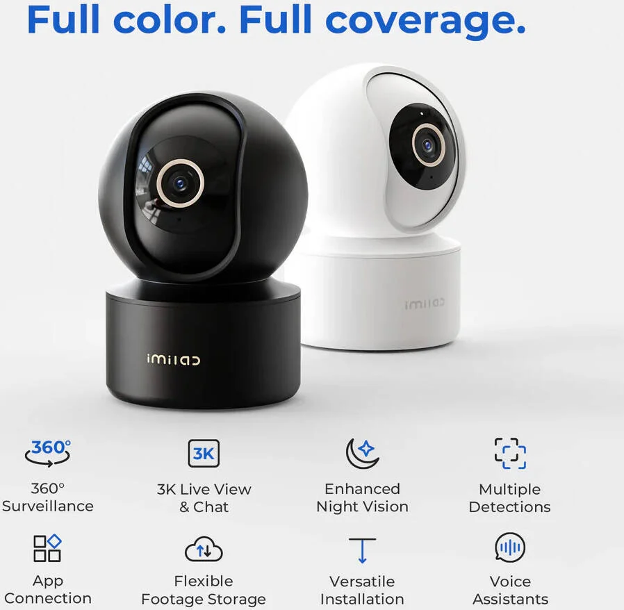 دوربین داخلی وای فای 3K ایمیلب مدل C22، چرخش 360 درجه، صدای دو طرفه، دید در شب رنگی، تشخیص حرکت، انسان و صدا، کنترل از طریق اپلیکیشن، طراحی پلاگین، سفید | C22