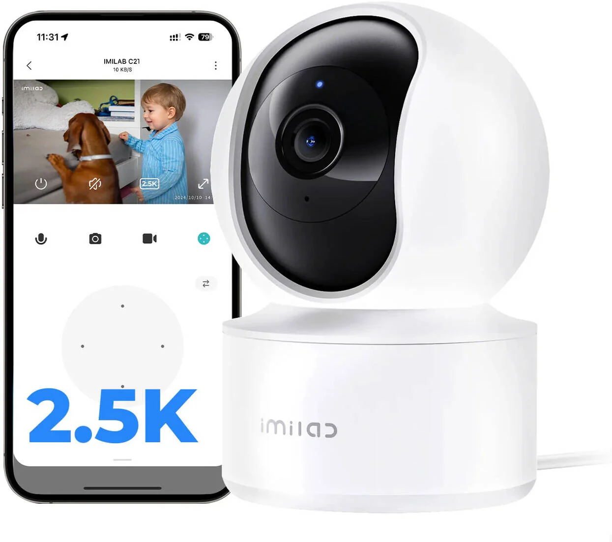 دوربین داخلی وای فای IMILAB C21 2.5K، چرخش 360 درجه، شیب 110 درجه، زوم 6 برابر، تشخیص انسان با هوش مصنوعی، تشخیص حرکت و صدا، صدای دو طرفه، دید در شب، MicroSD و فضای ذخیره سازی ابری، سازگار با الکسا/گوگل | C21