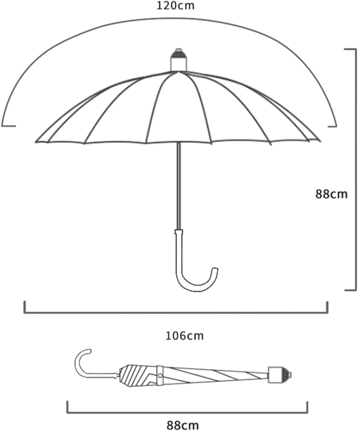 چتر با کیفیت بالا، مقاوم در برابر باد، با فریم فایبرگلاس، چتر دستی با دسته بلند، چتر مدرن زنانه (آبی تیره)