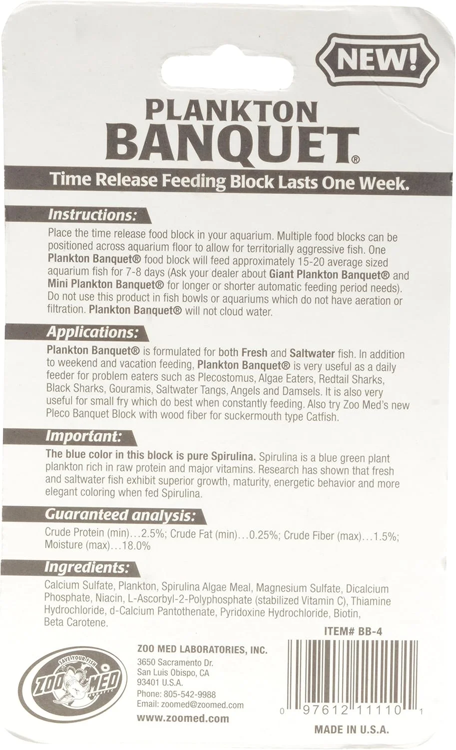 بلوک غذای پلانکتون Zoo Med Laboratories، AZMBB4