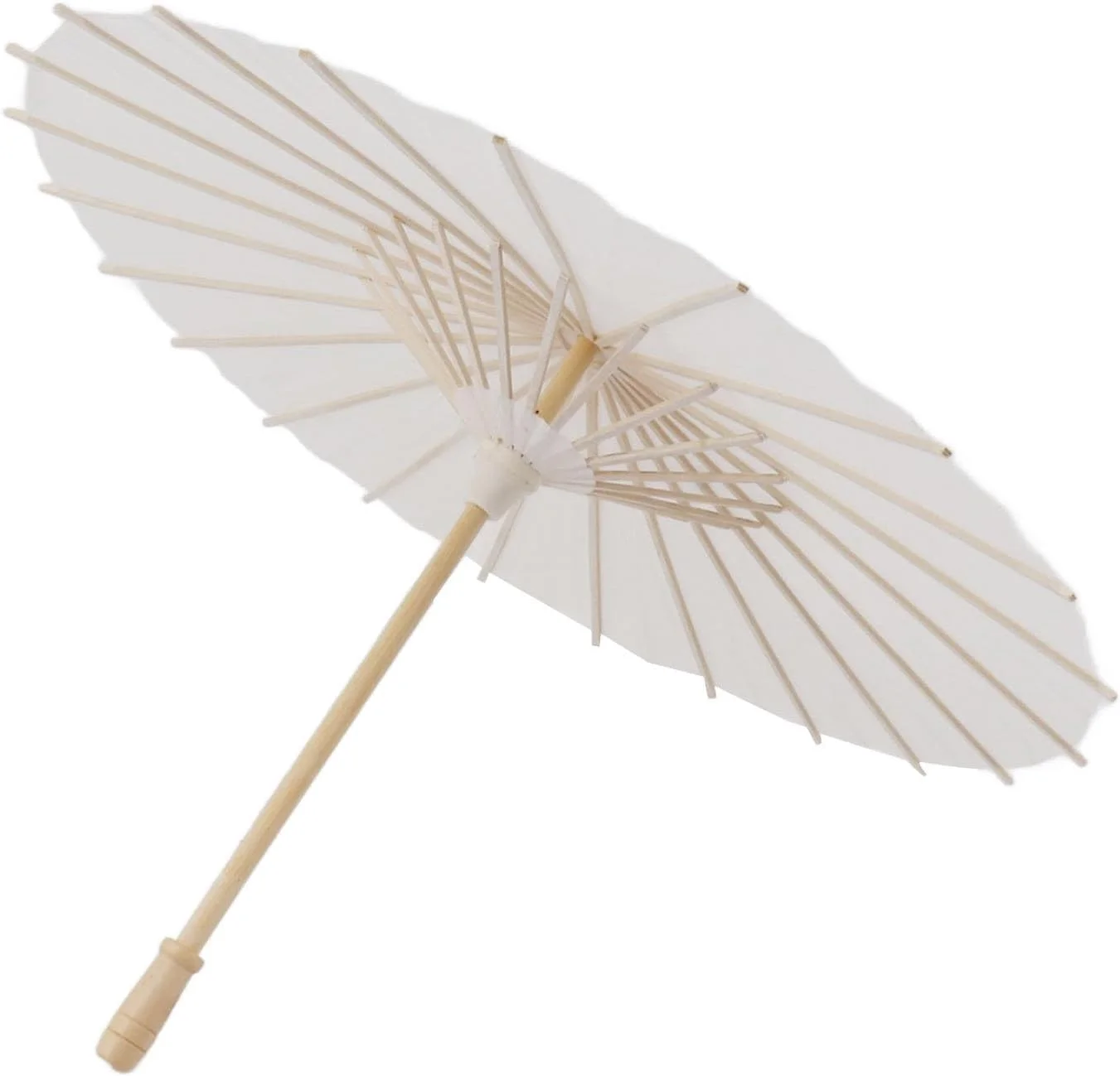 چتر آفتابی کاغذی سفید خالص سوراندی، چتر کاغذی تزئینی، چتر نقاشی کاغذی روغنی DIY با استخوان چتر چوبی برای عکاسی، ایفای نقش و اجراهای تئاتری (40 سانتی متر)