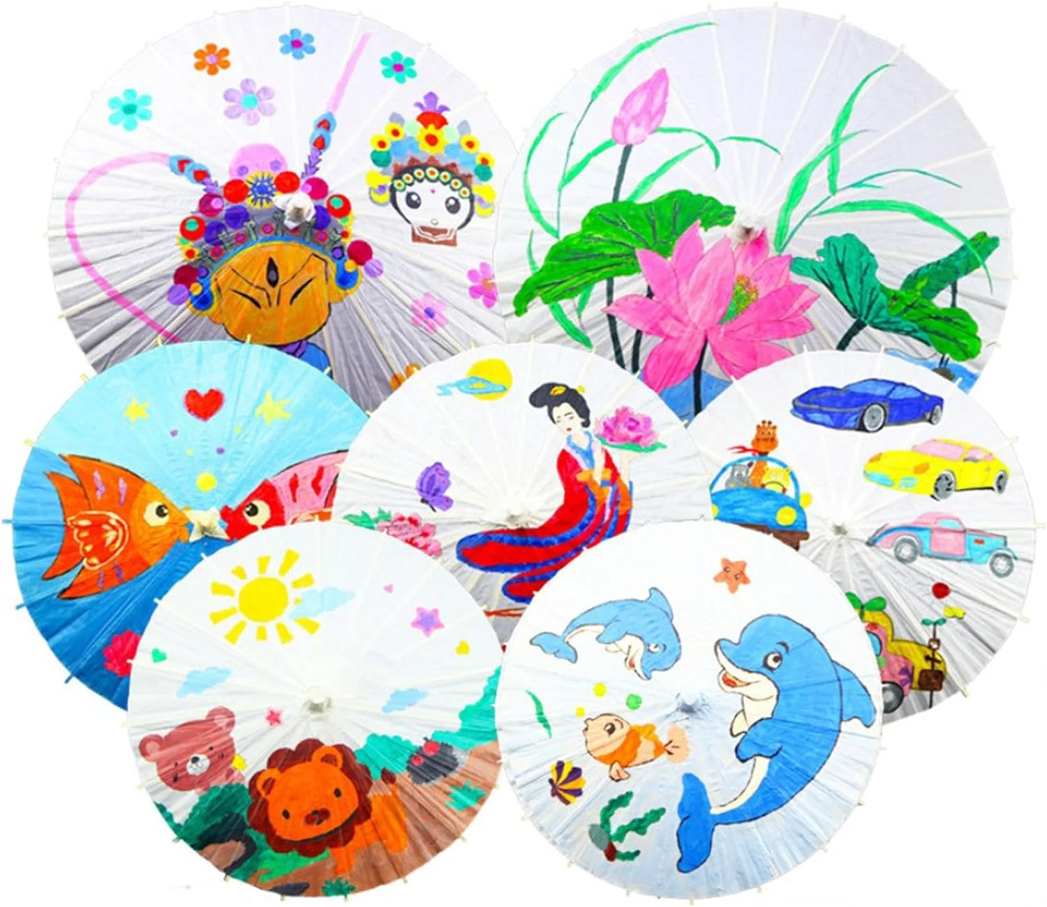 چتر آفتابی کاغذی سفید خالص سوراندی، چتر کاغذی تزئینی، چتر نقاشی کاغذی روغنی DIY با استخوان های چوبی چتر برای عکاسی، ایفای نقش و اجراهای تئاتری (83 سانتی متر)