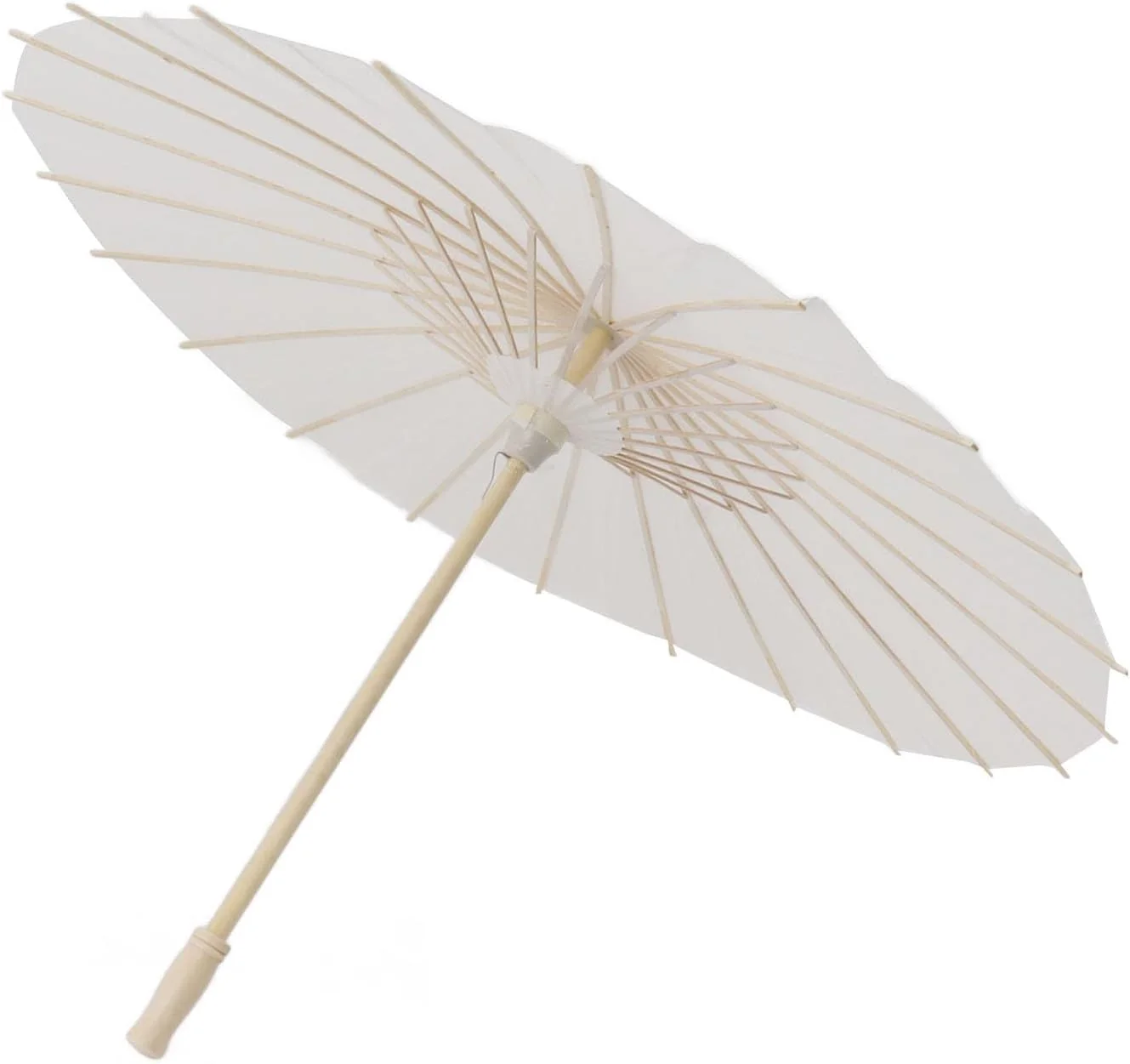 چتر آفتابی کاغذی سفید خالص سوراندی، چتر کاغذی تزئینی، چتر نقاشی کاغذی روغنی DIY با استخوان های چوبی چتر برای عکاسی، ایفای نقش، اجراهای تئاتری (58 سانتی متر)