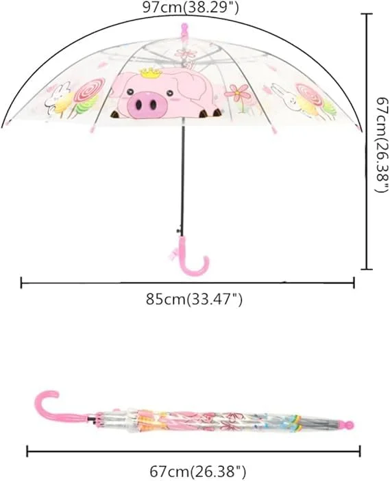 چتر باران شفاف بچگانه – چتر شفاف با طرح کارتونی زیبا برای پسران و دختران، چتر سبک و بادوام با دسته J شکل، ایده آل برای روزهای بارانی و استفاده در فضای باز - [رنگ های تصادفی]