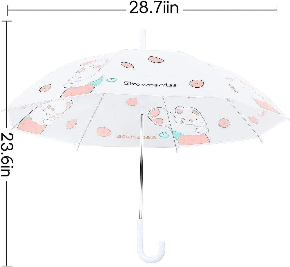 چتر باران شفاف بچگانه – چتر شفاف با طرح کارتونی زیبا برای پسران و دختران، چتر سبک و بادوام با دسته J شکل، ایده آل برای روزهای بارانی و استفاده در فضای باز - [رنگ های تصادفی]