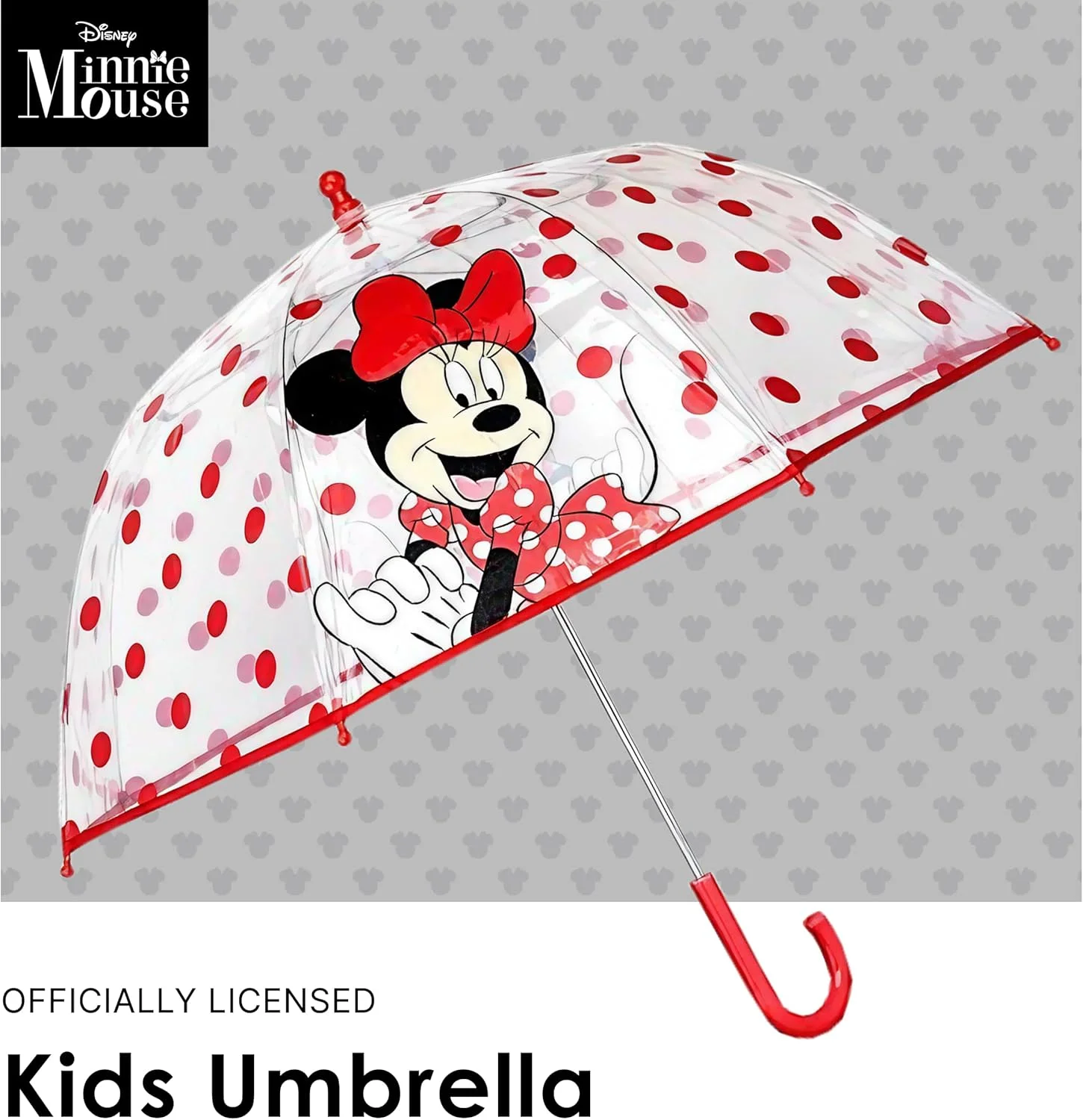 چتر شفاف کودکانه ABG Accessories برای باران، دسته با طراحی ارگونومیک، گنبدی ضد باد، مناسب برای کودکان، دیزنی، مینی موس، سنین 3 تا 10 سال