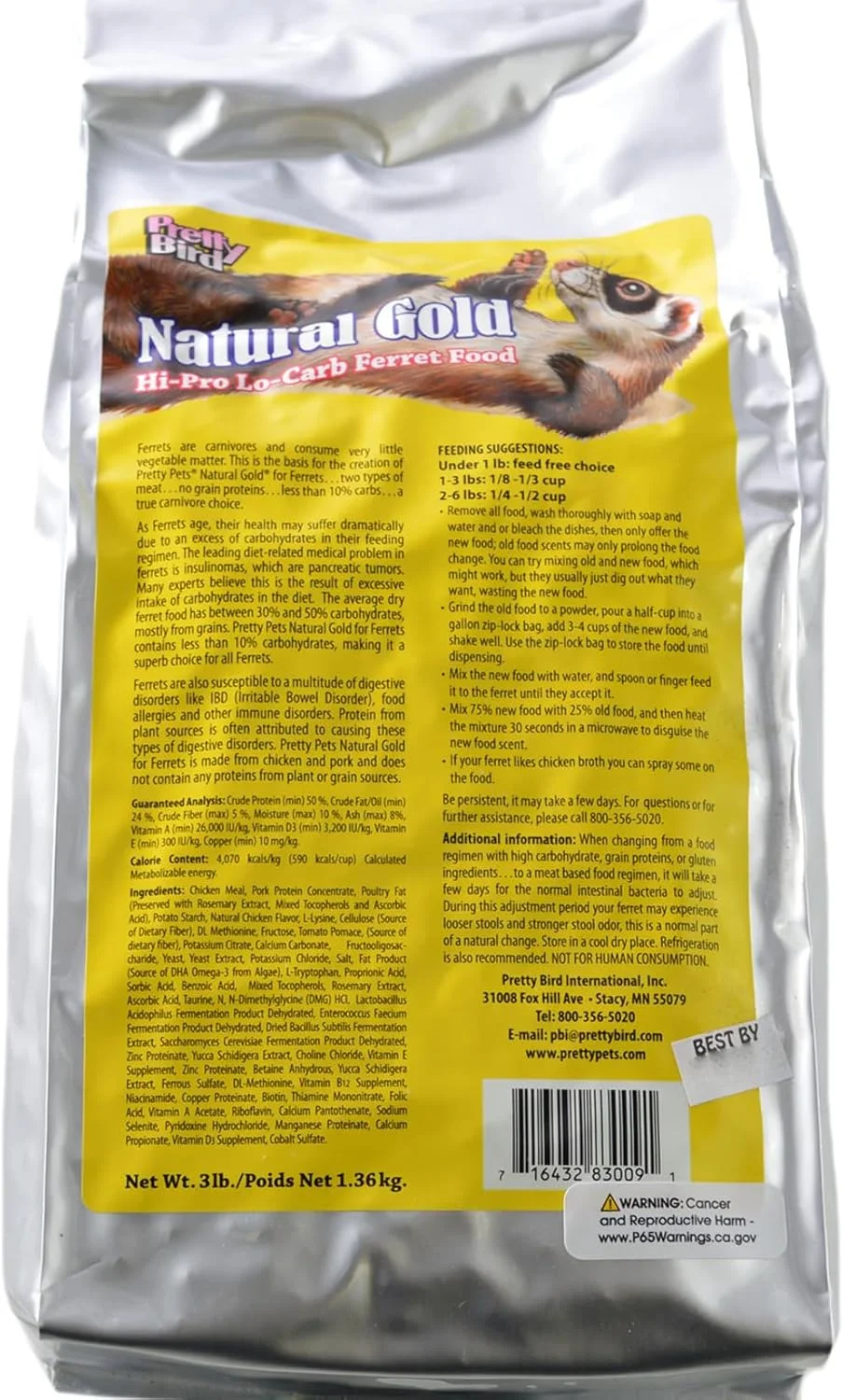 غذای کامل و طبیعی مخصوص راسو Pretty Bird Natural Gold - وزن ۱۳۶۰ گرم