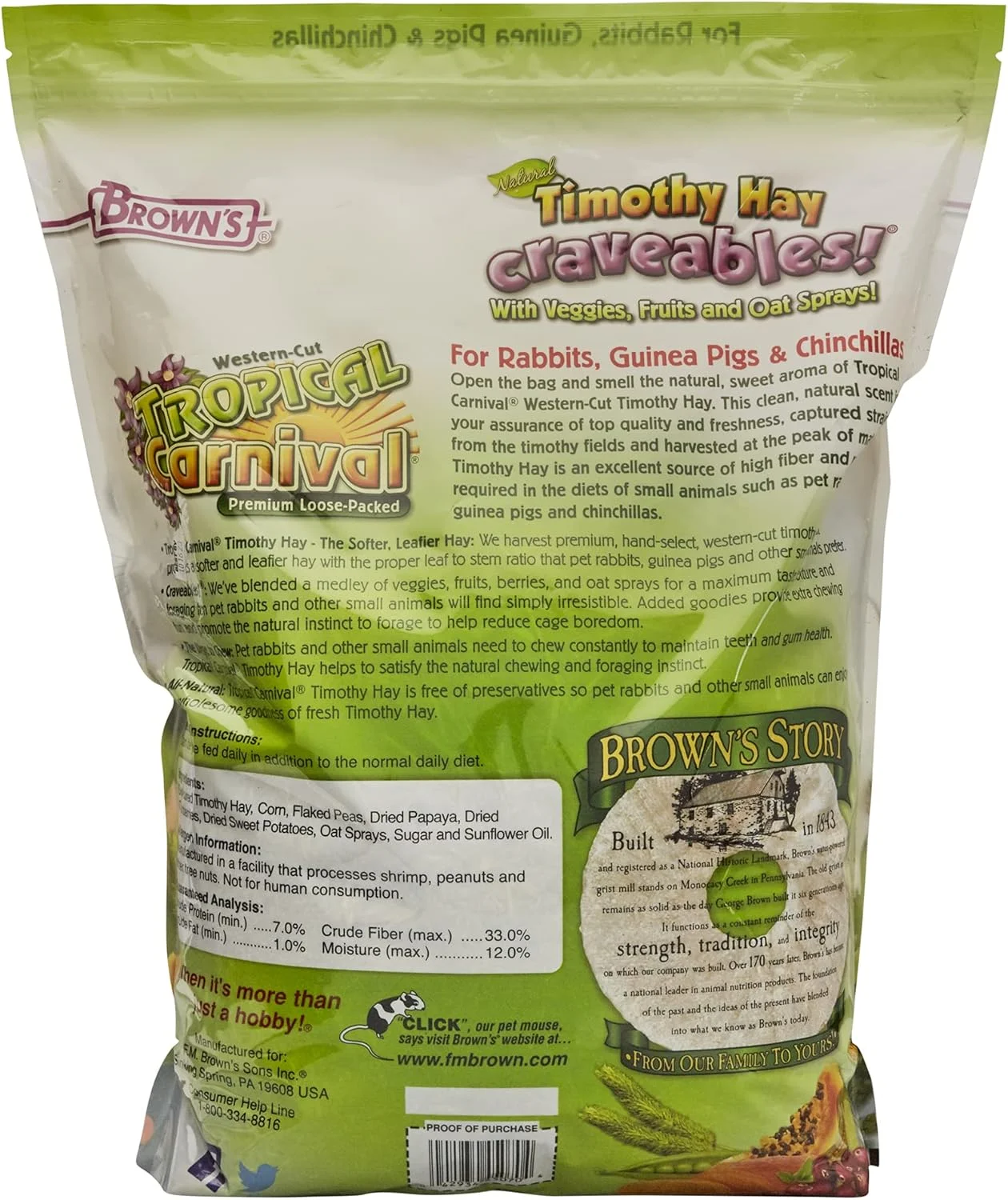 Browns Tropical Carnival Timothy Hay Craveables, Suitable for Rabbits, Guinea Pigs and Chinchillas- 1.36 Gm