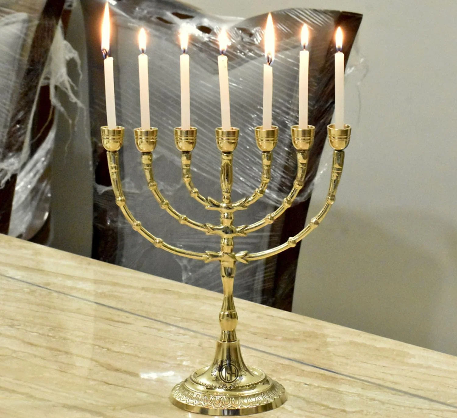 شمعدان برنجی DSH، دکور خانه، شمعدان هفت شاخه تزئینی، جا شمعی برای خانه، اتاق خواب، دکور اتاق نشیمن، تزیین میز