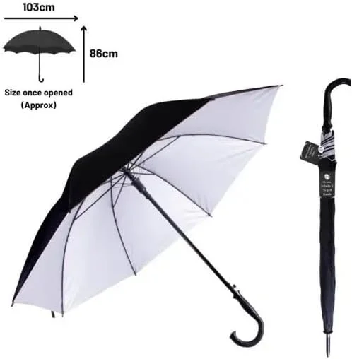 چتر مشکی لوکس، طول ۸۶ سانتی متر، قطر ۱۰۳ سانتی متر، دسته U شکل، محافظت در برابر باران چتر مشکی لوکس، طول ۸۶ سانتی متر، قطر ۱۰۳ سانتی متر، دسته U شکل، محافظت در برابر باران
