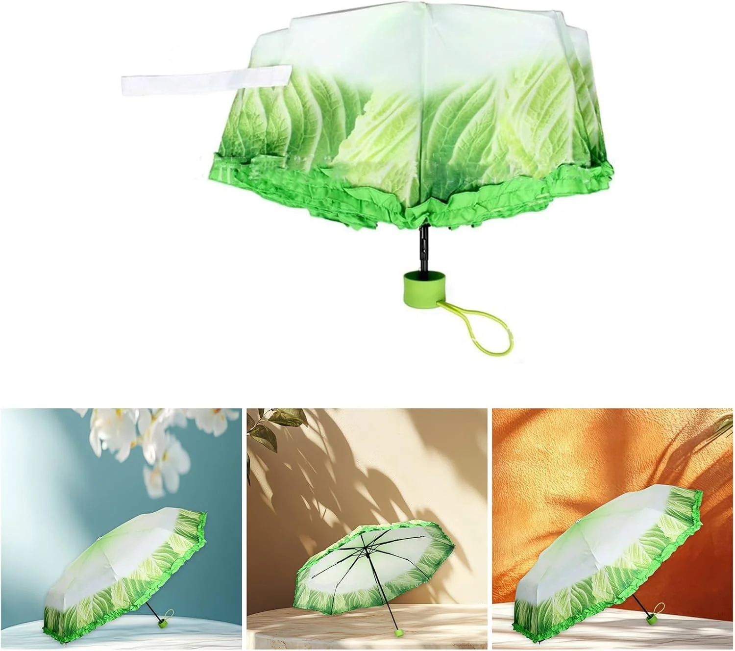 چتر مسافرتی ضد باد برای باران و آفتاب، تاشو، قابل حمل، طرح کلم