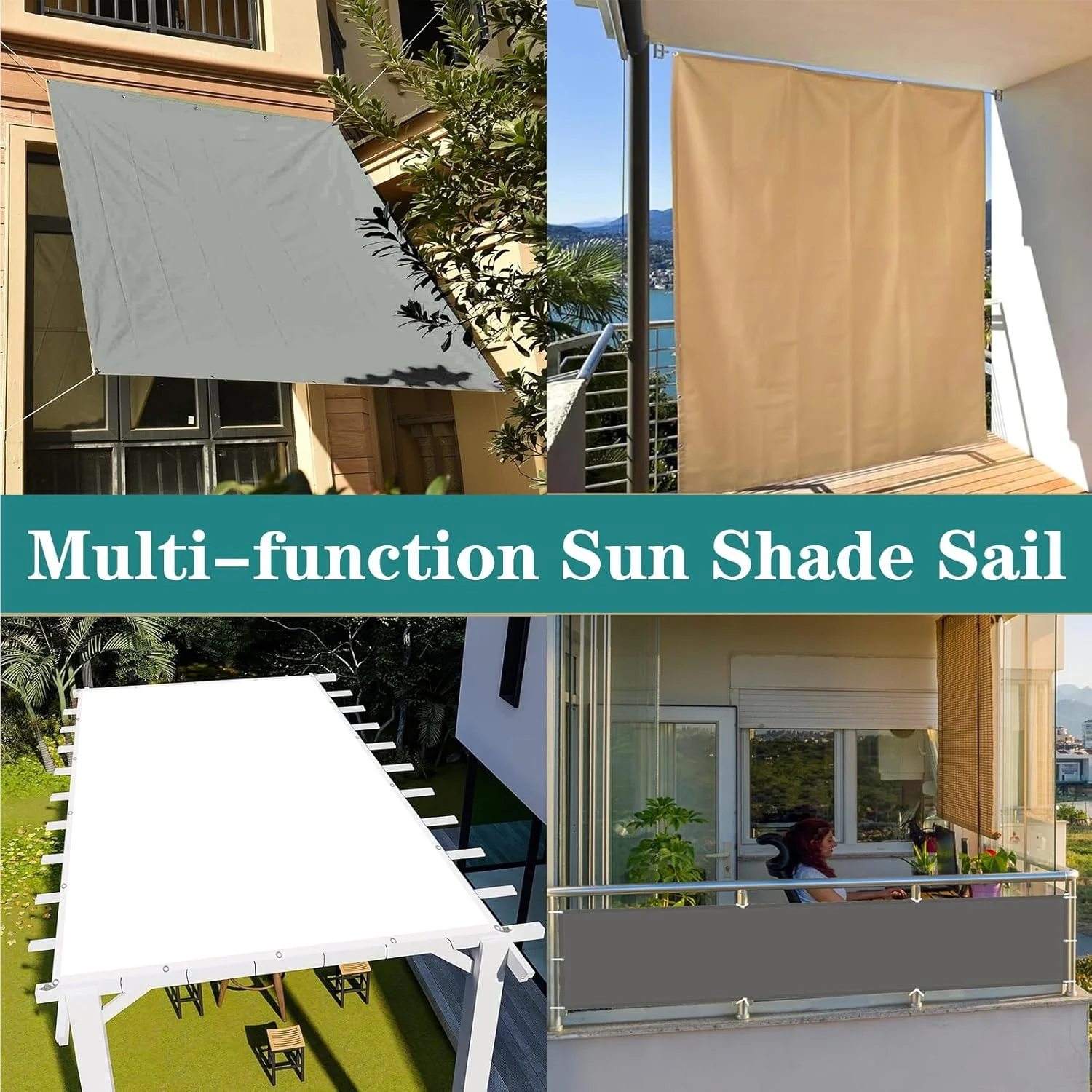 چتر آفتابگیر ضد آب برای پاسیو، 110 در 140 سانتی متر، محافظت 98% در برابر اشعه ماوراء بنفش، شامل طناب و کیت نصب، ایده آل برای مهمانی های باغی و رویدادهای فضای باز، رنگ: خاکی