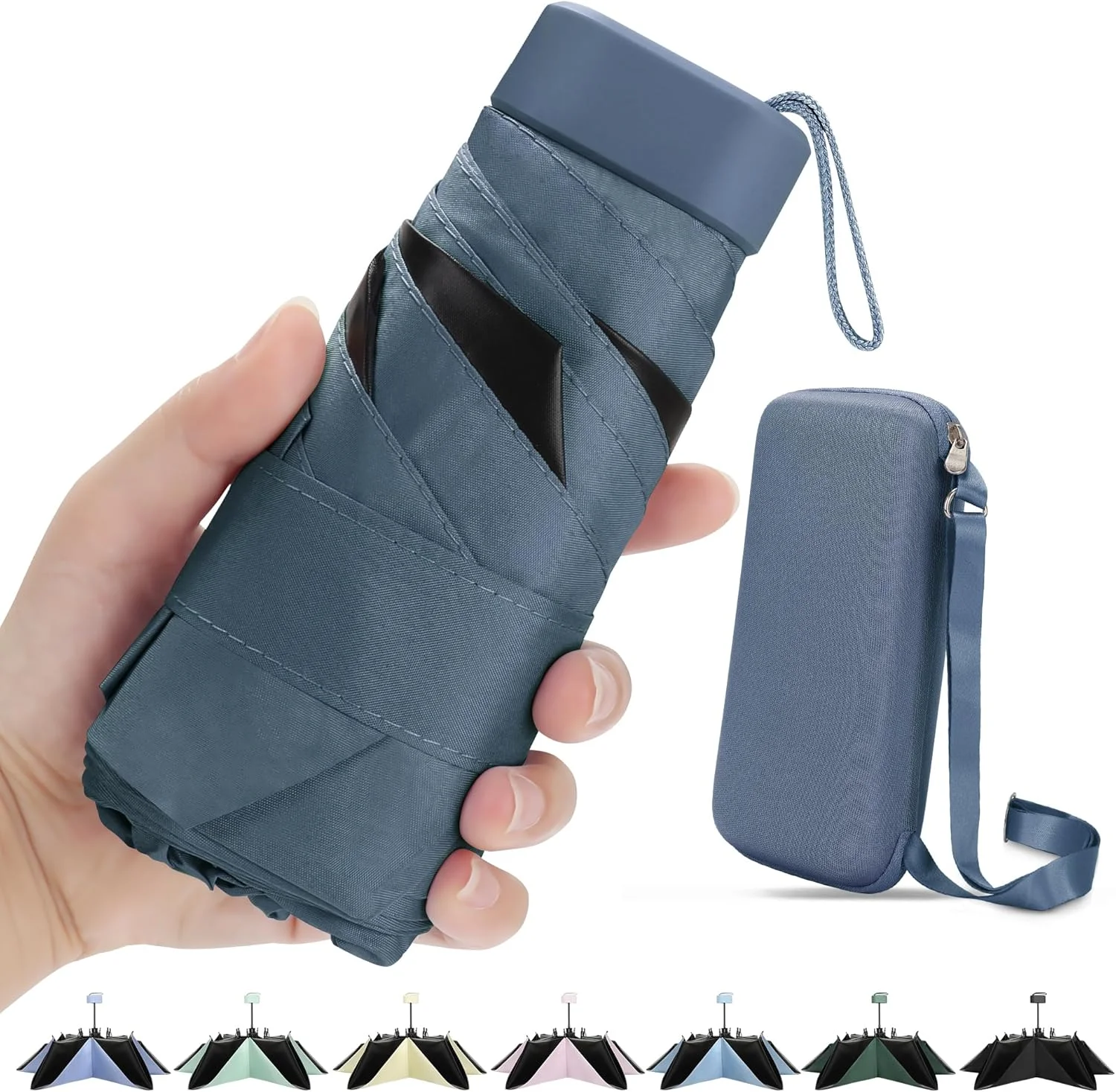 چتر مسافرتی کوچک زومیک با محافظت در برابر اشعه ماوراء بنفش - چترهای جیبی تاشو جمع و جور سبک وزن قابل حمل مقاوم در برابر آفتاب با جعبه نگهداری بازشو دستی برای زنان مردان کودکان