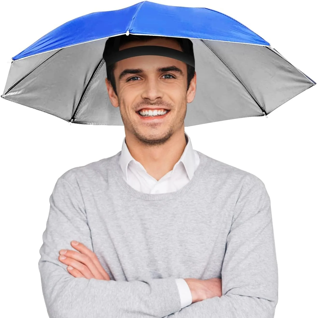 کلاه چتری سایه‌بان SYOSI - سایز 65 سانتی‌متر، ضد آفتاب و ضد باد، کلاه محافظ UV بدون نیاز به دست، کلاه تاشو نصب شده روی سر برای ماهیگیری، ساحل، گلف، سایه بان فضای باز