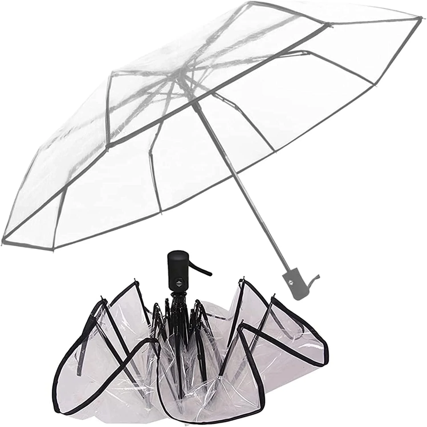 چتر شفاف سایوسی، چتر حبابی شفاف زنانه، باز و بسته شدن خودکار چتر گنبدی مسافرتی شفاف برای زنان، دختران و کودکان در آب و هوای بارانی و بادی - تک سایز