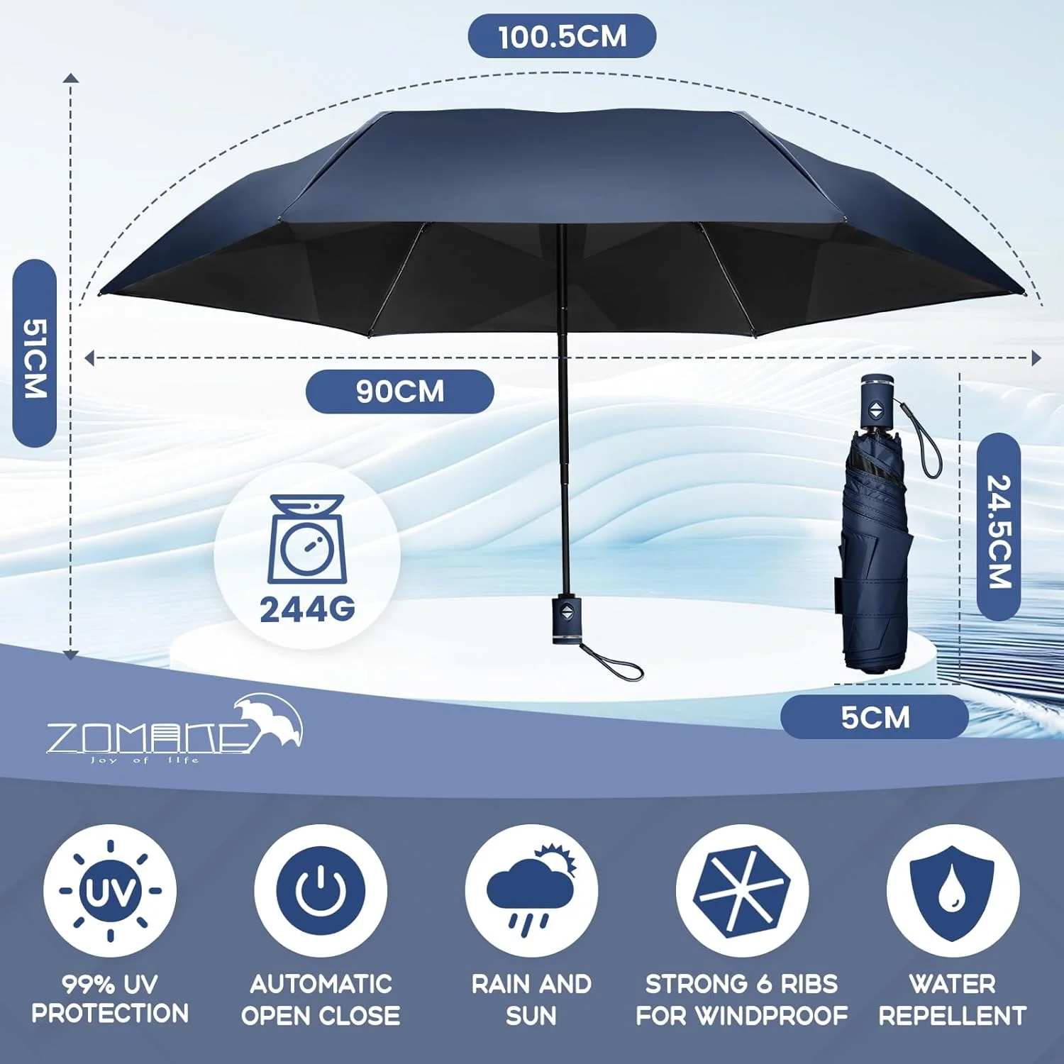 چتر مسافرتی ضد اشعه ماوراء بنفش ZOMAKE تاشو خودکار 3 ثانیه ای، محافظت در برابر آفتاب UPF 50+، ضد باد، جمع و جور، سبک و قابل حمل برای زنان، مردان و سالمندان (6 پره) چتر مسافرتی ضد اشعه ماوراء بنفش ZOMAKE تاشو خودکار 3 ثانیه ای، محافظت در برابر آفتاب UPF 50+، ضد باد، جمع و جور، سبک و قابل حمل برای زنان، مردان و سالمندان (6 پره)
