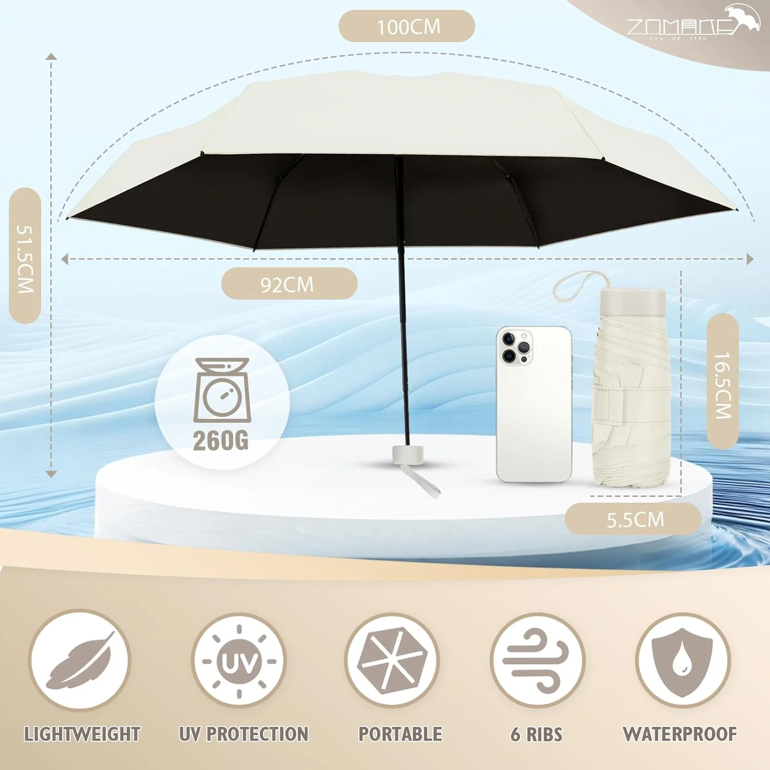 چتر مسافرتی ضد آفتاب ZOMAKE با کیف نگهداری، تاشو، قابل حمل، مینی، جمع و جور و سبک وزن برای آقایان و بانوان چتر مسافرتی ضد آفتاب ZOMAKE با کیف نگهداری، تاشو، قابل حمل، مینی، جمع و جور و سبک وزن برای آقایان و بانوان