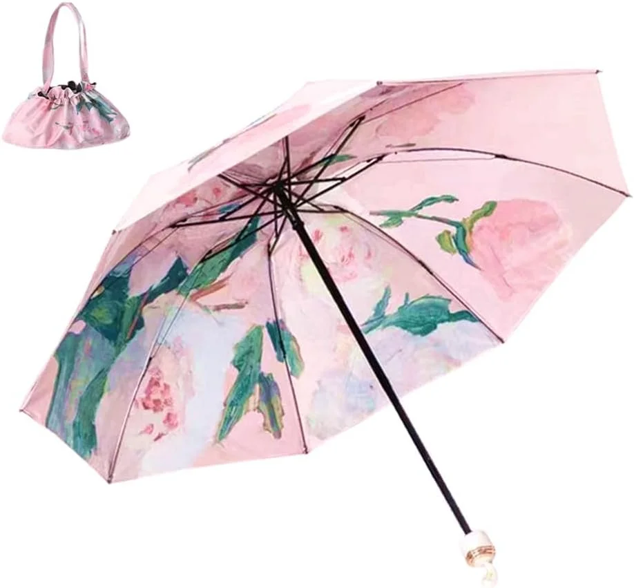 چتر تاشو مسافرتی KASTWAVE، با طرح گل هنری، محافظت در برابر اشعه ماوراء بنفش UPF50+، برای تمام شرایط آب و هوایی