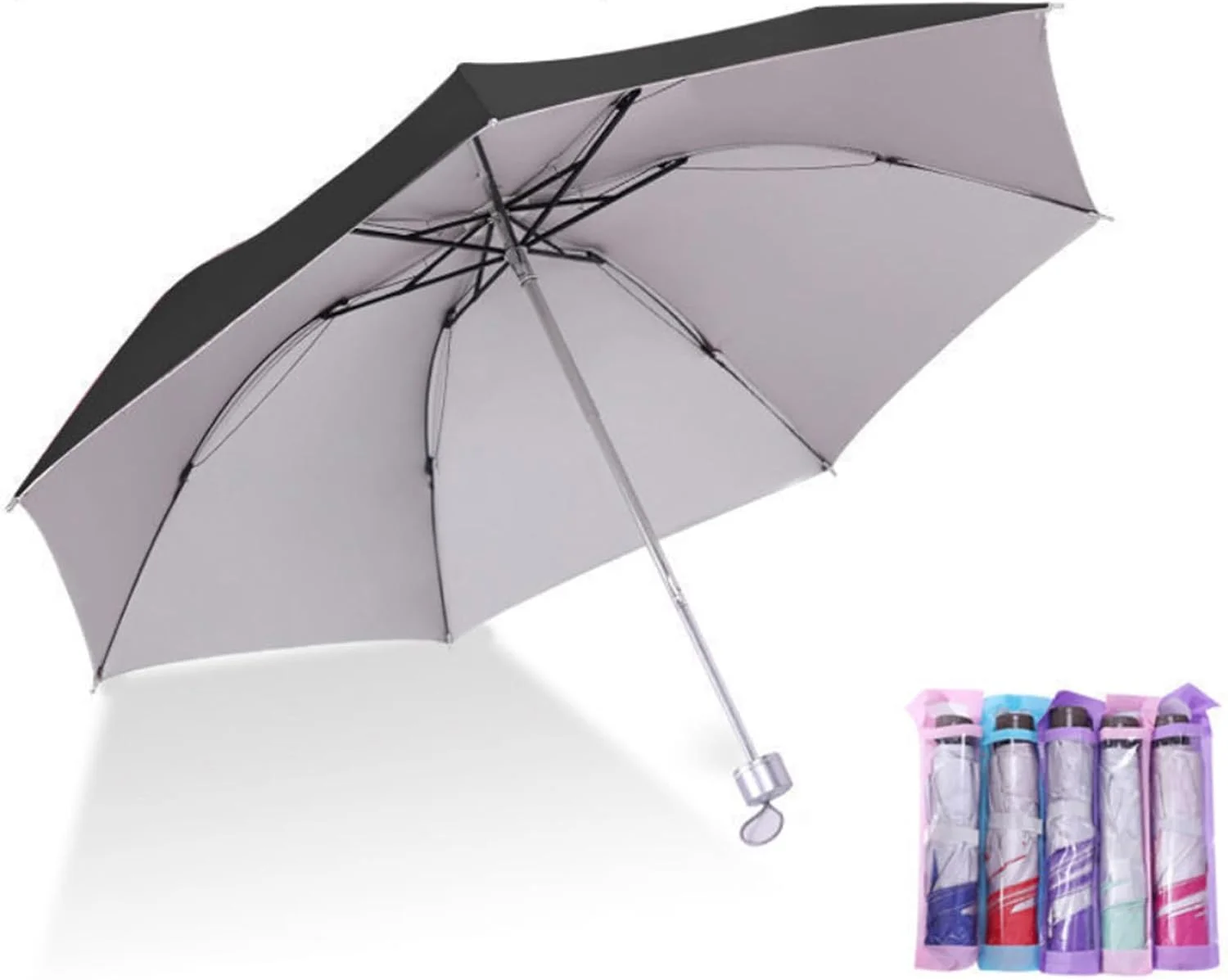 چتر تاشو با روکش نقره ای ضد باد و محافظت در برابر آفتاب، چتر مسافرتی جمع و جور برای آفتاب و باران چتر تاشو با روکش نقره ای ضد باد و محافظت در برابر آفتاب، چتر مسافرتی جمع و جور برای آفتاب و باران