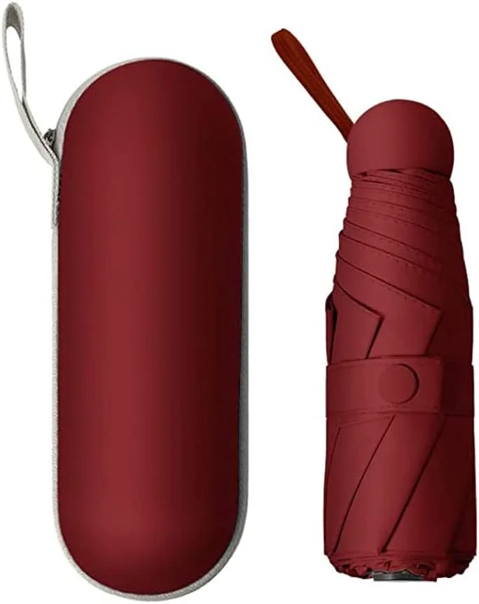 چتر تاشو مسافرتی کوچک ضد باد، چتر آفتابی و بارانی، جمع و جور و قابل حمل برای زنان و مردان - قرمز، تک سایز