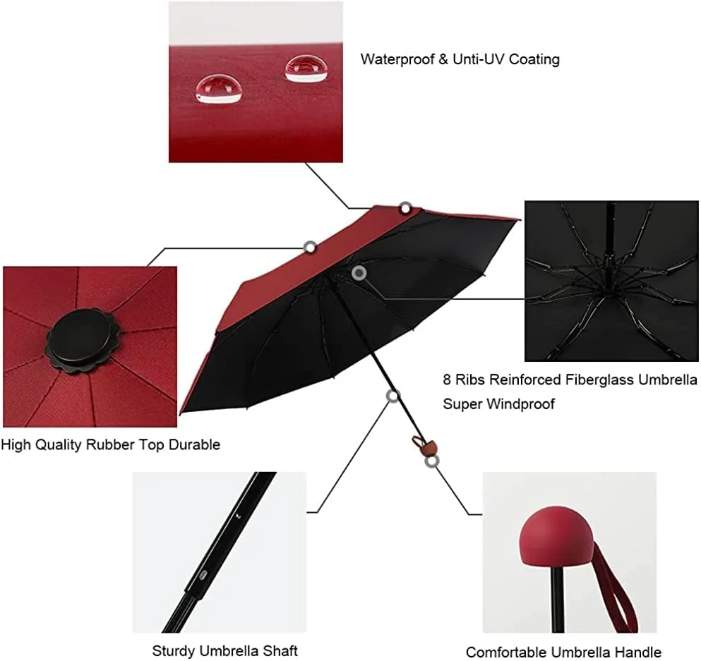 چتر تاشو مسافرتی کوچک ضد باد، چتر آفتابی و بارانی، جمع و جور و قابل حمل برای زنان و مردان - قرمز، تک سایز چتر تاشو مسافرتی کوچک ضد باد، چتر آفتابی و بارانی، جمع و جور و قابل حمل برای زنان و مردان - قرمز، تک سایز