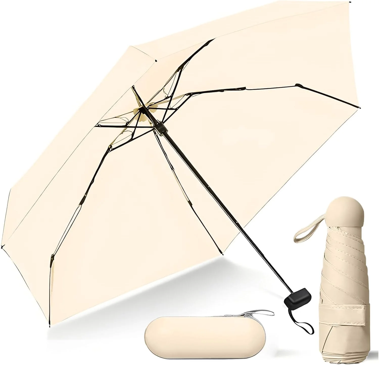 چتر مسافرتی کوچک و جمع و جور ضد باد با کیف - محافظت در برابر آفتاب و باران UPF 50+، سبک وزن و قابل حمل مناسب برای کیف دستی و جیب خانم ها، لوازم جانبی تاشو مسافرتی، دسته ممتاز بادوام