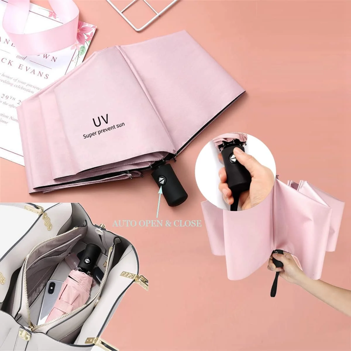 چتر، چتر مسافرتی، باز/بسته شدن خودکار با یک لمس برای آقایان و بانوان چتر، چتر مسافرتی، باز/بسته شدن خودکار با یک لمس برای آقایان و بانوان