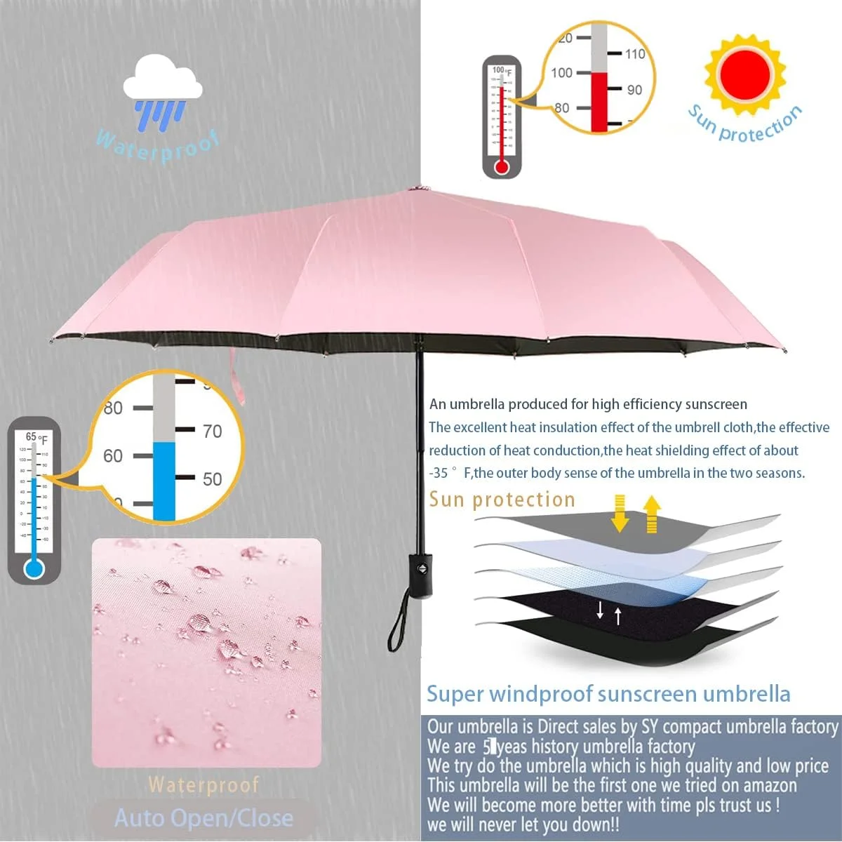 چتر، چتر مسافرتی، باز/بسته شدن خودکار با یک لمس برای آقایان و بانوان چتر، چتر مسافرتی، باز/بسته شدن خودکار با یک لمس برای آقایان و بانوان