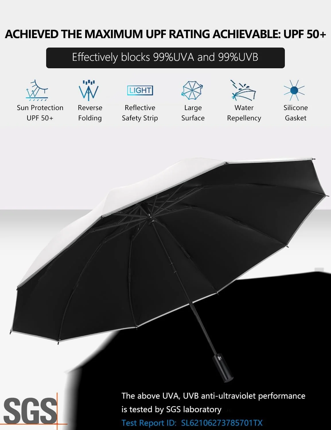 چتر XIXVON Pro | محافظت در برابر اشعه ماوراء بنفش 50+ UPF، محافظت 99% در برابر اشعه UV، نوار ایمنی بازتابنده، ضد باد و محکم، قابل حمل برای مسافرت، اتوماتیک | چتر تاشو معکوس چتر XIXVON Pro | محافظت در برابر اشعه ماوراء بنفش 50+ UPF، محافظت 99% در برابر اشعه UV، نوار ایمنی بازتابنده، ضد باد و محکم، قابل حمل برای مسافرت، اتوماتیک | چتر تاشو معکوس