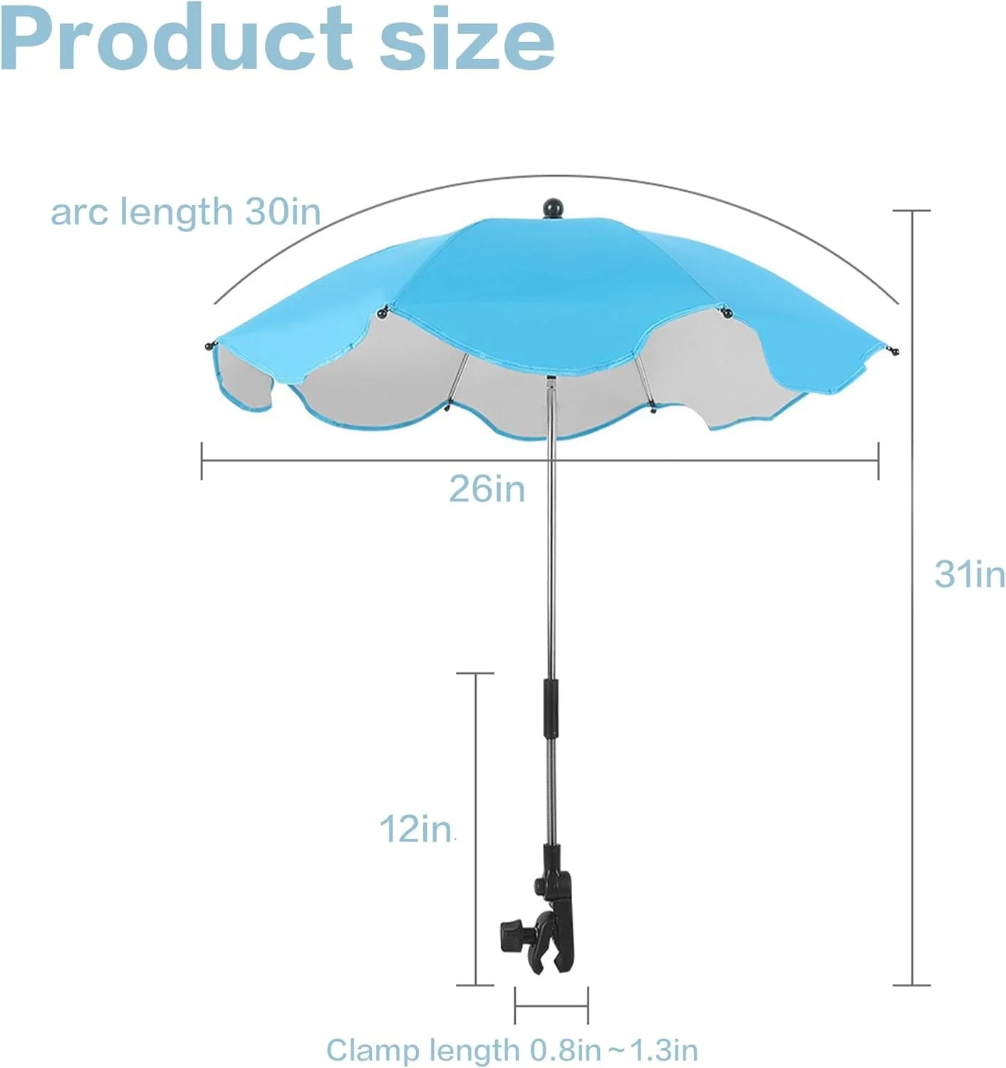 چتر آفتابگیر گیره دار قابل حمل 26 اینچی ضد آب، سایبان قابل تنظیم برای کودکان در فضای باز، دوچرخه، ویلچر، کالسکه و صندلی های ساحلی – محافظت جهانی در برابر اشعه ماوراء بنفش با گیره نگهدارنده چتر آفتابگیر گیره دار قابل حمل 26 اینچی ضد آب، سایبان قابل تنظیم برای کودکان در فضای باز، دوچرخه، ویلچر، کالسکه و صندلی های ساحلی – محافظت جهانی در برابر اشعه ماوراء بنفش با گیره نگهدارنده