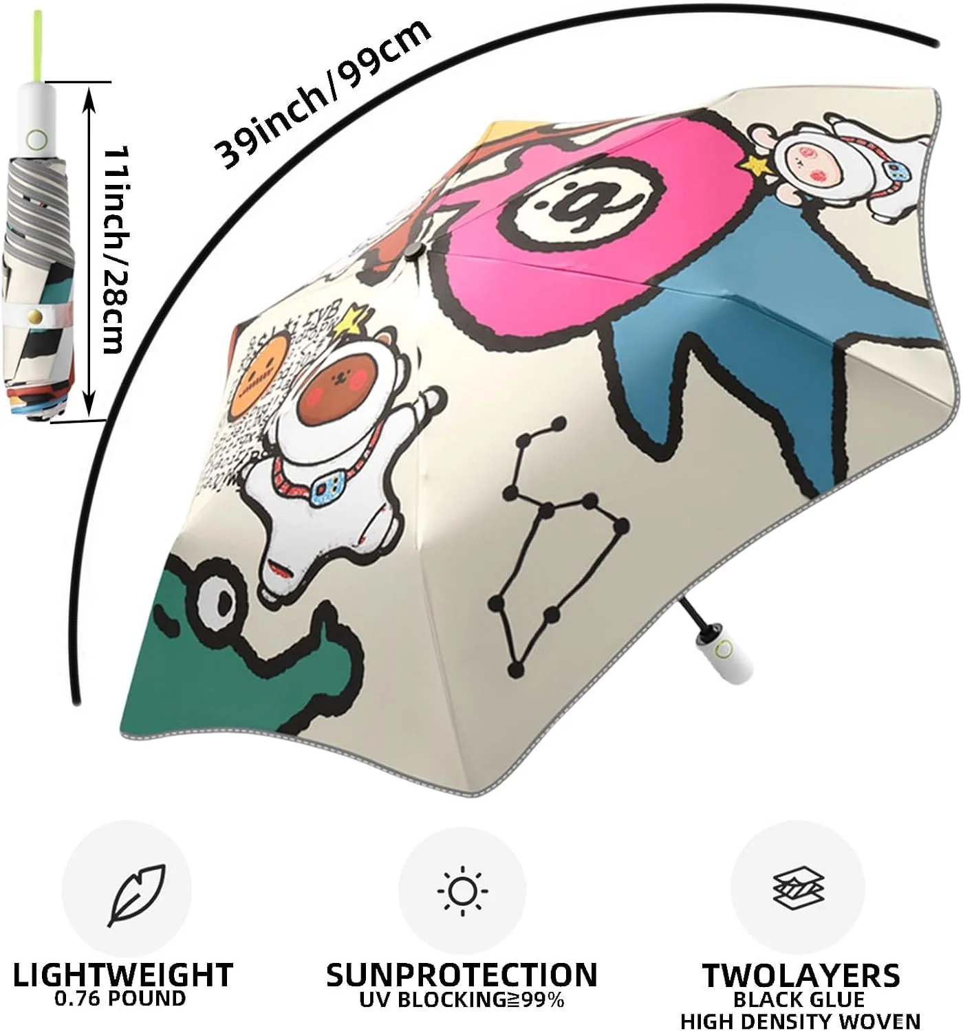 چتر بچه گانه با گوشه های گرد، بادوام و قابل حمل، ضد باد، چتر تاشو جمع و جور ضد اشعه ماوراء بنفش با نوار بازتابنده، باز/بسته شدن خودکار، طراحی کارتونی سبک وزن برای دختران و پسران چتر بچه گانه با گوشه های گرد، بادوام و قابل حمل، ضد باد، چتر تاشو جمع و جور ضد اشعه ماوراء بنفش با نوار بازتابنده، باز/بسته شدن خودکار، طراحی کارتونی سبک وزن برای دختران و پسران