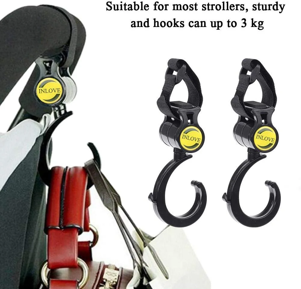 گیره های کالسکه کودک، 2 عدد آویز چند منظوره 360 درجه، گیره آویز کیف لوازم جانبی سازمان دهنده برای پیاده روی و خرید کودک گیره های کالسکه کودک، 2 عدد آویز چند منظوره 360 درجه، گیره آویز کیف لوازم جانبی سازمان دهنده برای پیاده روی و خرید کودک