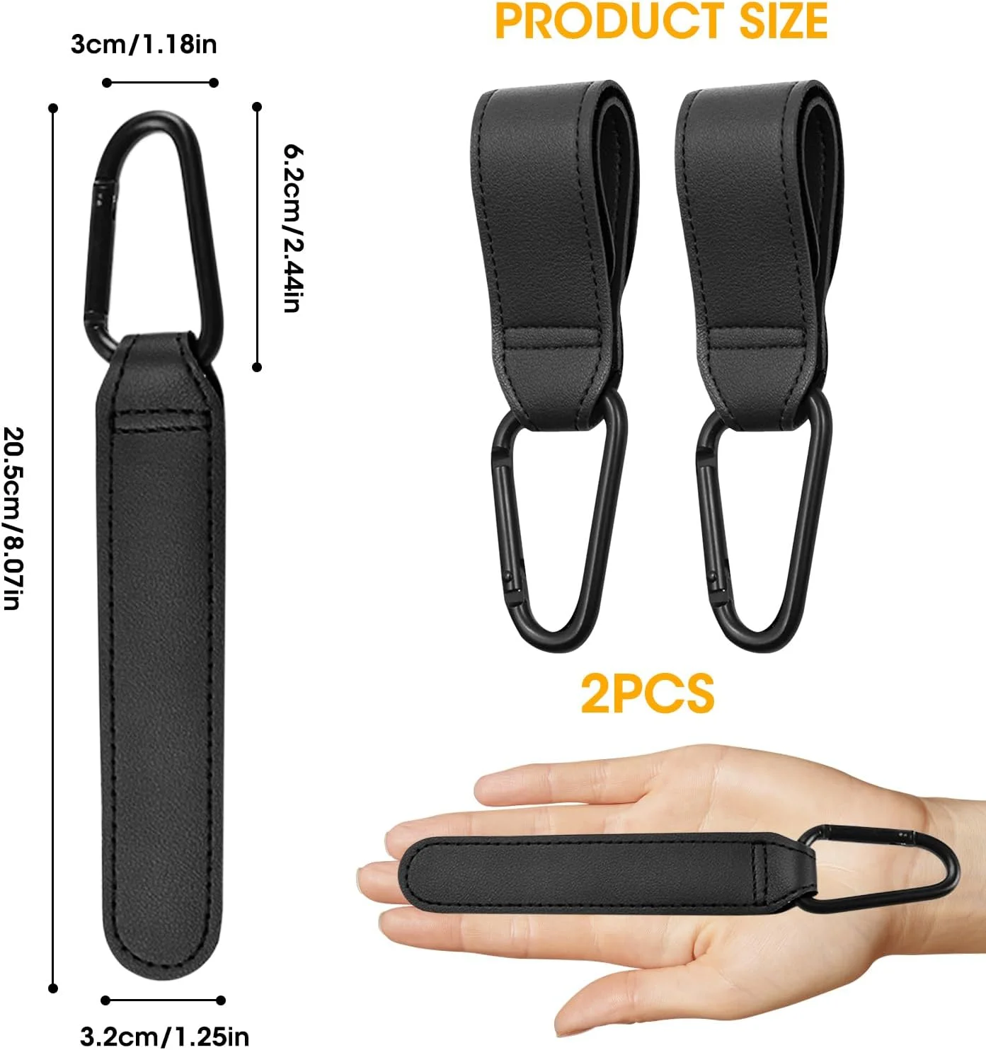 گیره های کالسکه 2 عددی برای کیف، گیره ها و قلاب های کالسکه کودک جهانی با قابلیت حمل 20 کیلوگرم، ضد لغزش با باز شدن با یک دست، آویز کیف پوشک، لوازم جانبی قلاب های جهانی برای سبد خرید کالسکه (مشکی)